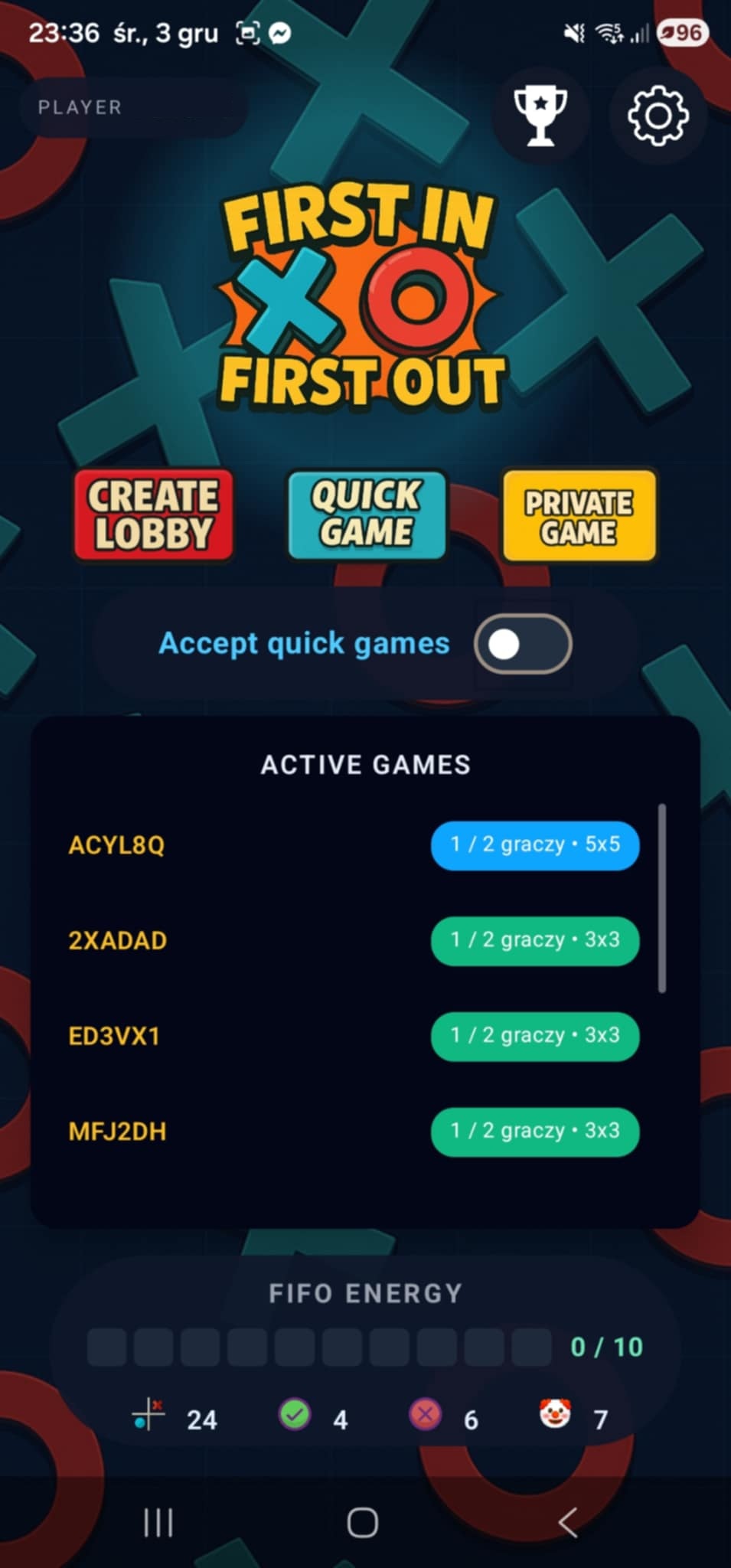 X/O FiFo gameplay screenshot